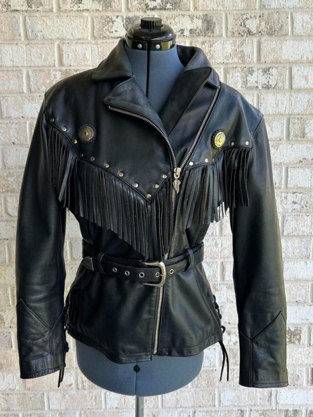 Vintage Harley Davidson Fringe & Studded Heavy Leather Moto Jacket - M